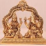 Pure Brass Lord Ganesha & Lakshmi Combined Idol | 5.5" x 6" x 2.7" Divine Murti | 1.8 kg Temple Art | United Deities Sculpture | Sacred Gift | Jaipurio